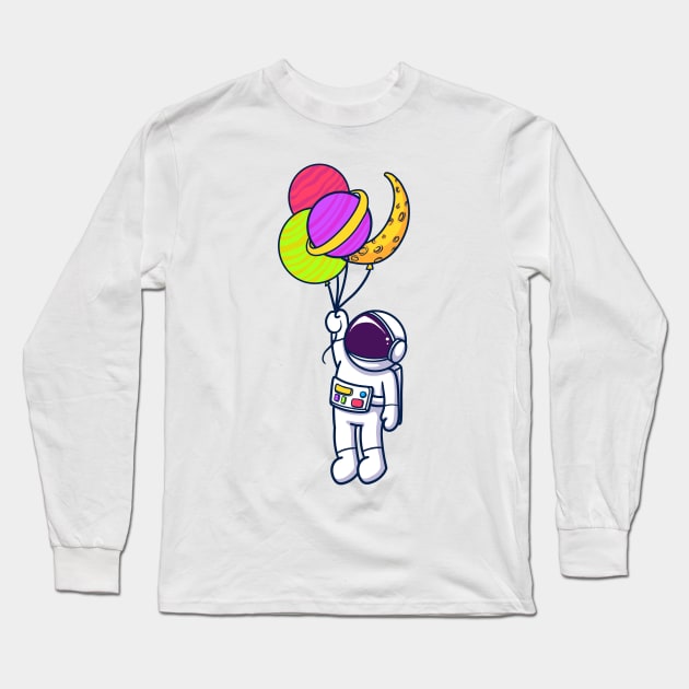 Astronaut Flying With Planet Balloons Long Sleeve T-Shirt by TirasElessa